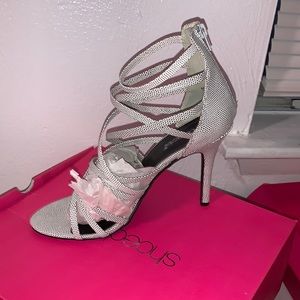 White and Grey PolkaDot Stilettos